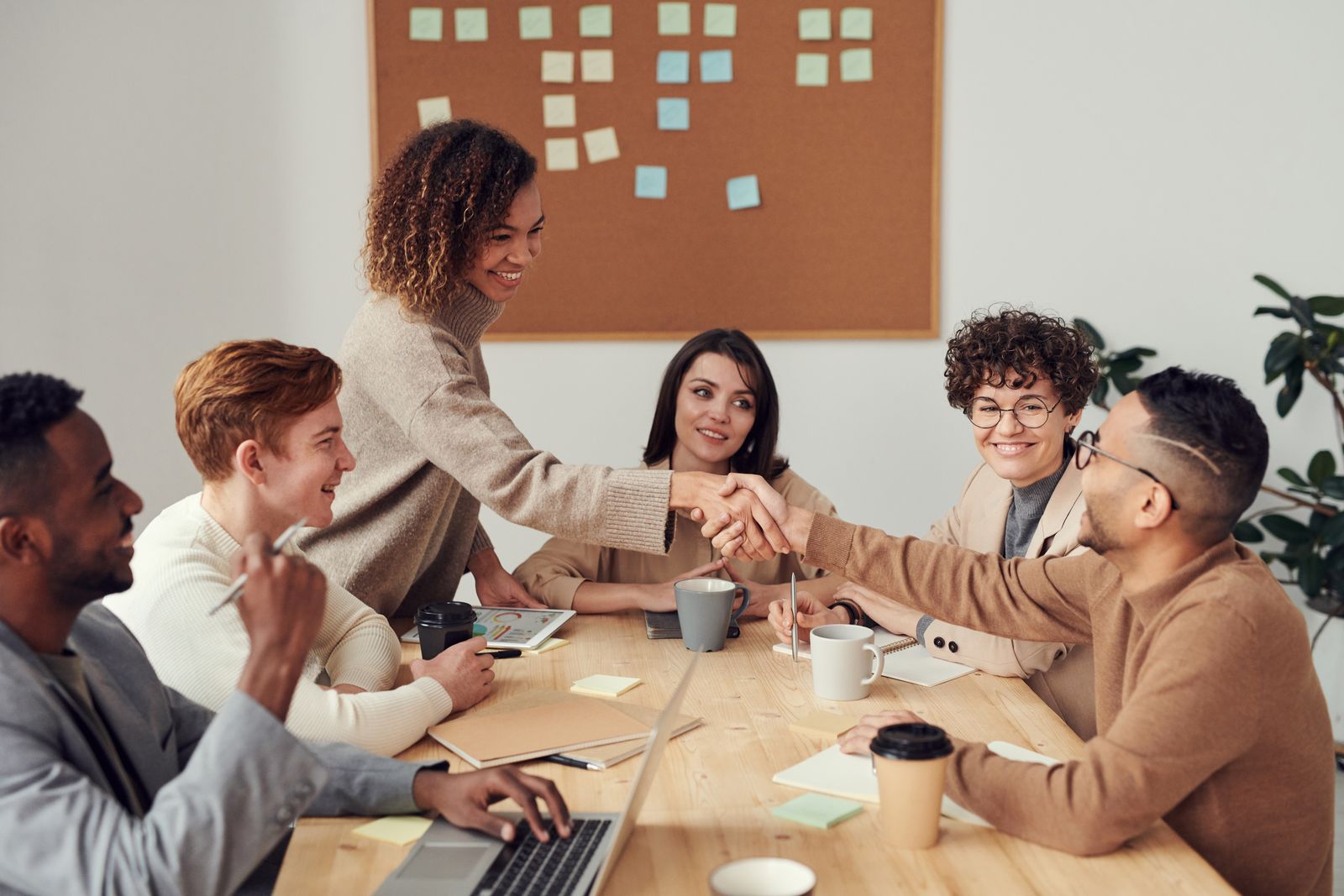 Team collaborating at office desk